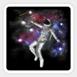 Astronaut Grabbing Art Supplies Sticker